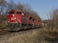 One of CP's SD70ACu SD90/43MAC rebuilds leads train #421 through Summerhill with Thunder Bay and Winnipeg freight on the pin. These bad boys look really nice when they are fresh.