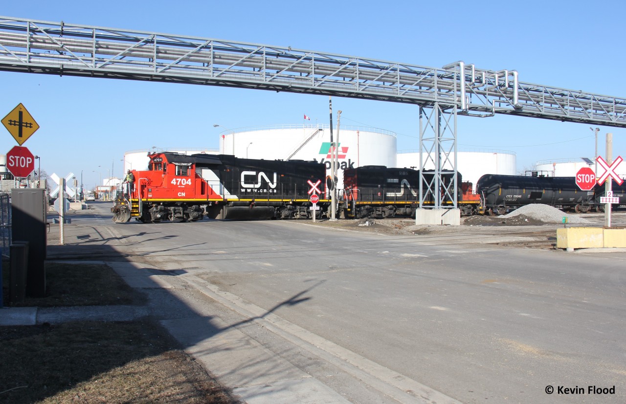 The 15:00 Hamilton Yard Job is underway switching Vopak on a sunny late winter afternoon.