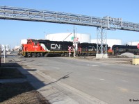 The 15:00 Hamilton Yard Job is underway switching Vopak on a sunny late winter afternoon. 