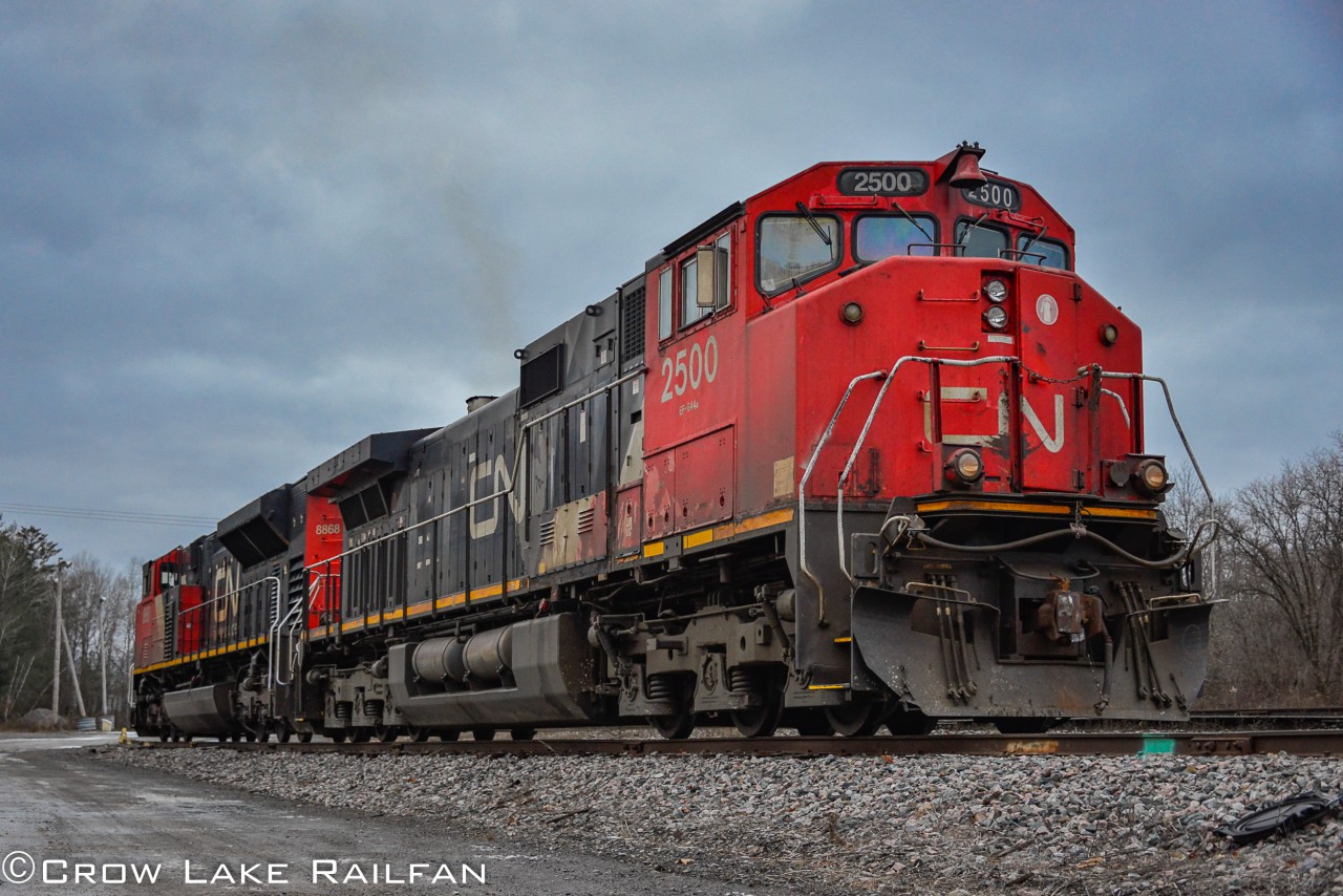 CN 2500 rests on the shop track in the Brockville yard after being dropped earlier in the day.