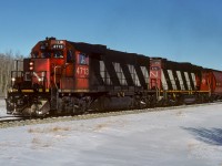 Keeping the 4713 theme going, here it is bringing empty jet fuel tanks and a few loads of grain back to Edmonton. This thirty plus years earlier photo shows it looking pretty filthy and in need of the wash rack. Rob Smith's much earlier photo of it got me to scan a slide from the only instance I shot of it (lots of 5513's though), but never posted. Kevin Flood's post got me scratching my head, with Jason's post today I couldn't resist. Picture location is at a farm crossing by mile 39.