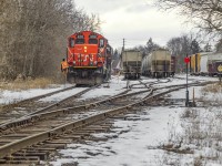 Off to Work, CN L568 rolls through XV Yard where it will lift cars for the north end.  At this time, GEXR 582, running as a Sunday extra, was just arriving to the interchange.