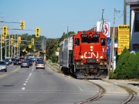 Every Wednesday, after VIA 72 departed the station, CN 580 would leave the yard to go serve the Burford Spur.  I spent many lunch hours standing at the corner of Colborne Street and Clarence Street watching the show as 580 slowly made its way along Clarence Street.  The traffic control signal at Colborne Street is manually operated by a crew member to stop vehicular traffic on both Clarence Street and Colborne Street.  The mid-block signal on Clarence Street was always green unless a train was crossing.  A traffic signal that only turns red twice a week was often missed by northbound motorists, leading to some entertaining circumstances when the vehicles got up to Colborne Street, facing a red signal and southbound train with nowhere to go.  I miss those days.  The spur is now owned by the last customer on the line, Ingenia Polymers, and contracted out to Allied Track Services who operates the spur using a trackmobile. 