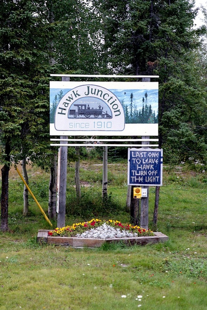 In response to Ryan Gaynors response to my initial image regarding the sad and deteriorating state of affairs in Hawk Junction; here is the sign on entrance to the town, as seen in 1996. The sign has taken various forms and reconstruction over the years, but, alas, the message is always the same.