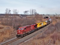 Newman Road is a really nice spot to shoot southbound Canadian Pacific trains and today was no exception. A colorful set of power brought the railfans out to get their shots of CP 246. With CP 8737 on point and EMDX 7210 and CSX 489, the rumble out from under highway 6 as they descend the steep grade on their way to Desjardins and a meet with CP 247 at Aberdeen.