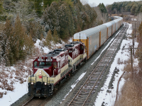 It has been a long time since I have heard the sound of a pair of GP9U's working the Galt subdivision. After loosing CP's MLW fleet the GP9U's quickly became the second best thing, and have been deeply missed since their retirement. This location half way along Coakley siding is one of my favourite spots near Woodstock, and even though the location is on CP I only ever seem to catch OSR here. Thankfully OSR picked up a few GP9U's a few years ago so I don't have to travel too far to get my fix. The GP9U's look sharp in OSR paint, maybe even better the the CP paint they last wore. The pair are about to duck under the entrance to Pittock Conservation area as they head their train to the siding east of Coakley. From there they will return back to Woodstock to lift some cars and head for home. 