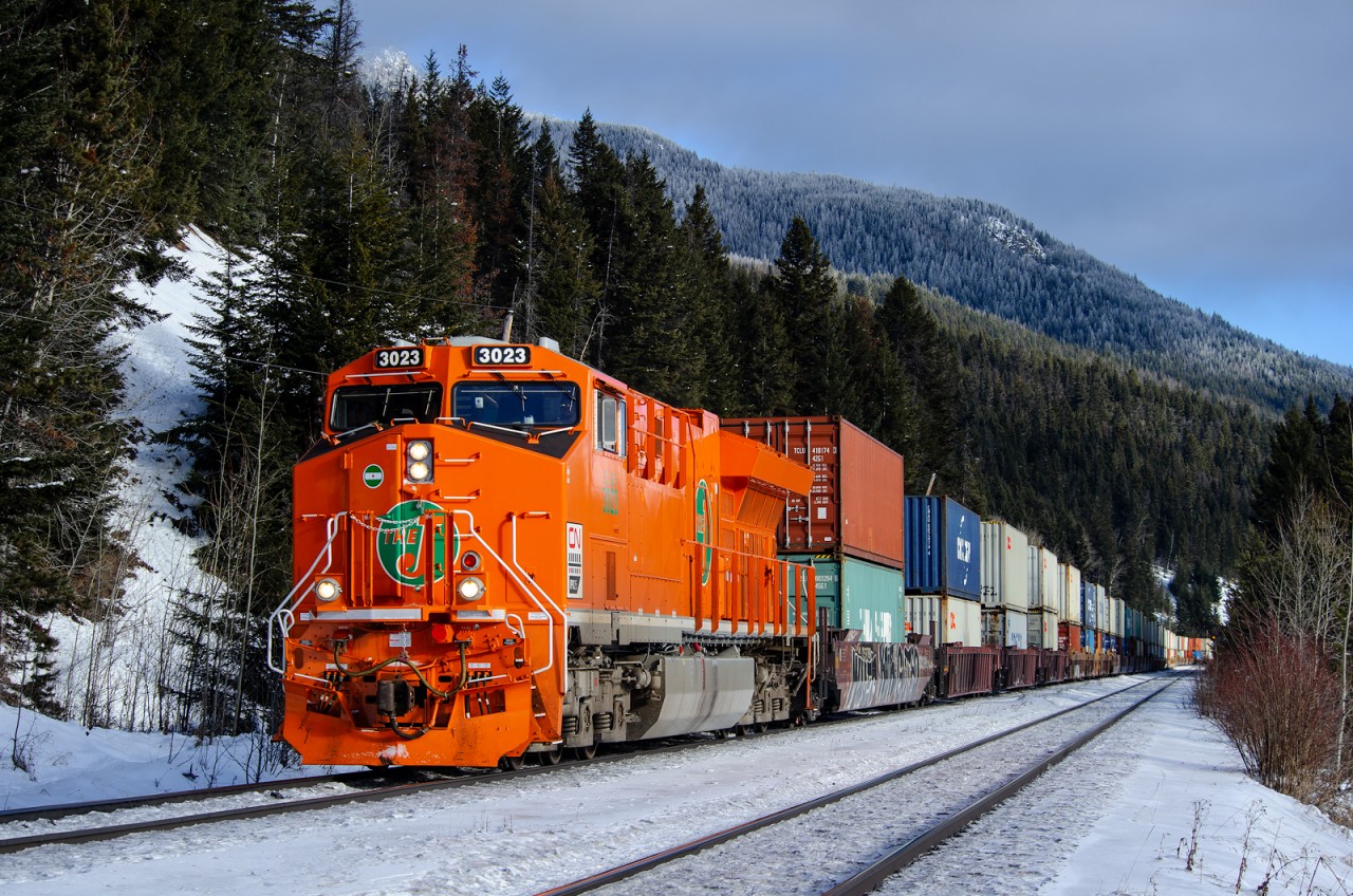 CN finally sent one of their new heritage engines through Jasper at a decent time of the day, and it happened to be sunny to boot. Here's a shot of train Q10151 22 on the north track of CN's Albreda Sub near Lucerne, BC. This train was originally train Q11771 18 (Memphis, TN - Edmonton, AB) before being renumbered at Walker Yard. It primarily was made up of Roberts Bank traffic which necessitated the change.