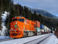 CN finally sent one of their new heritage engines through Jasper at a decent time of the day, and it happened to be sunny to boot. Here's a shot of train Q10151 22 on the north track of CN's Albreda Sub near Lucerne, BC. This train was originally train Q11771 18 (Memphis, TN - Edmonton, AB) before being renumbered at Walker Yard. It primarily was made up of Roberts Bank traffic which necessitated the change.