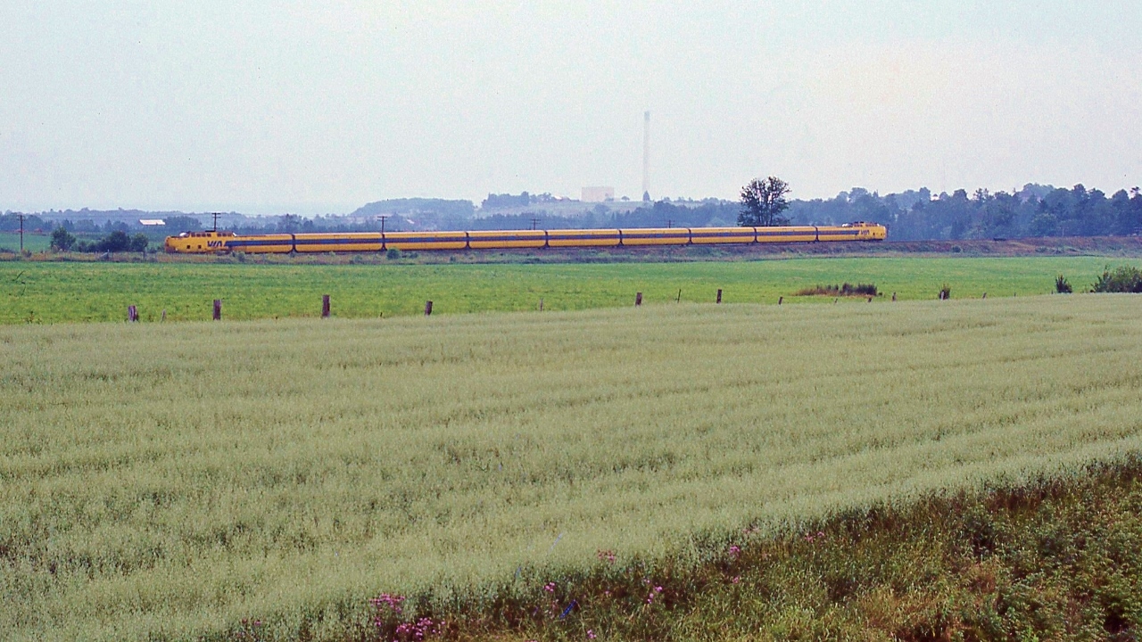 VIA Turbo #65 near Wesleyville, July 25 1982 Kodachrome by S.Danko


  interestingly, on same day, train #66 is LRC : 


  train 66  


 more Turbo :
 

  at Port Hope  


 noteworthy


 Turbo final run October 31,1982