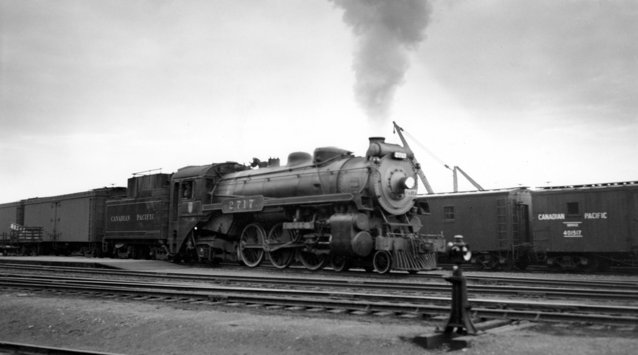 CP 2717, a G-4-b taking no. 8 out of Vancouver station during flood.  Substituting for a H-1-e class.