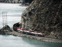 BCR C40-8M 4613 with the SD40-2 740 and C44-9WL 4641 trailing, are at McNeil, as they leave the north end of Seton Lake on BCRs Squamish Sub. The train will arrive shortly in Lillooet as it makes it's way into the north country, and the lake will empty into the Fraser River, and head for the coast. What was once a world class railroading experience is now a done dinner. Much missed :(