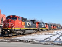 A42231 25 rolls into Hamilton with CN 2141, CN 2612, CN 5648, BLE 867, CN 1438, and 160 cars. The BLE SD38AC is destined for Chicago