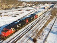 CN 435 sits on the North Track at Brantford after completing their work with CN 2198 and CN 2166.  The train had to sit at Brantford and wait on CN 394 to clear the mainline at Paris while they worked to set off a bad order car.  I was on my way home from work, so a quick stop at the yard worked out nicely.