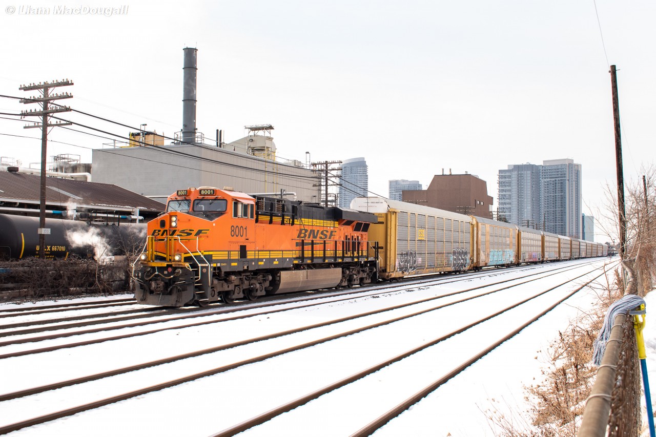 On a disgustingly warm February morning, CP 2-240 follows 234 into Toronto Yard with a solo BNSF GEVO for the power. BNSF leaders seem to be an increasingly common sight as of late, and per some scanner talk I heard the CP crews seem to like them too.... unless of course it was sarcasm over the radio, you can never tell sometimes.