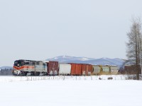 More than a year after CP completed its takeover of CMQ's Canadian lines, a solid set of CMQ power is surprisingly still the power on CP 251 as CMQ 9017 & CMQ 9011 lead past Station Mile Sign Brookport.
