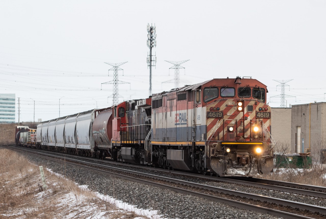After running CN M368 to Montreal the day before, BCOL 4619 leads CN M396 through the 14th Avenue crossing sounding it's beautiful horn in Markham, Ontario.