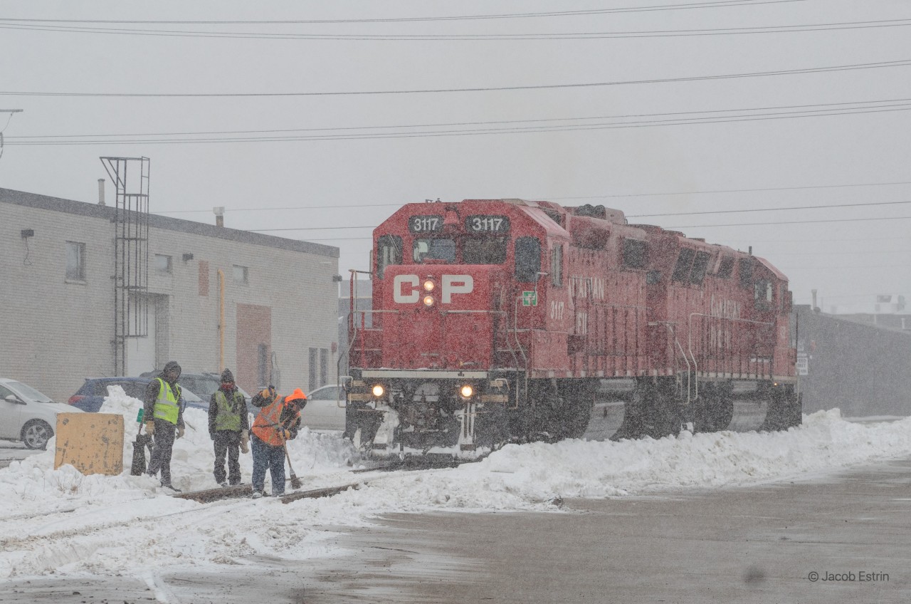 CP T14 seen sitting just South of Norseman Street on a very snowy February afternoon.