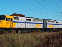 In 1994/5 CP leased some VIA F40PH locomotives, here are 6456 and 6453 coupled back to back and hauling a freight train west from Lambton Yard.