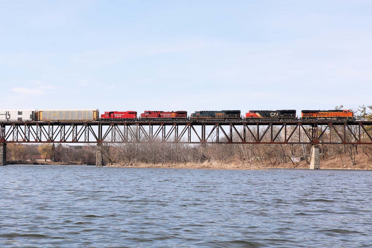 Well, that's not normal. The only thing missing is KCS...for now, as 244 and a dozen autoracks cross the Grand River...chased by many I suspect. That will be a tough one to beat this year.