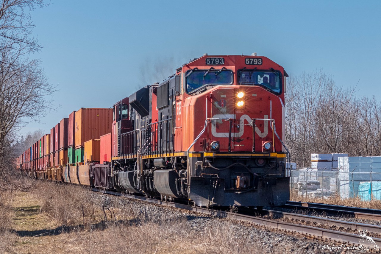 CN 120 A Intermodal Train With CN 5793 Leading This Train On CN Dundas Sub On A Nice Warm Sunny Afternoon On March 13 2021 No More Snow On Ground.