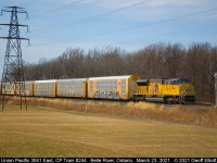 Union Pacific SD70AH #3041 leads CP Train #244 solo through Belle River, Ontario as it is about to knock down  a clear signal at MP 92.8 of the CP Windsor Subdivision on March 23, 2021.