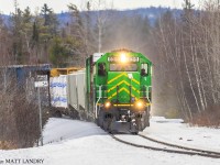 NBSR 6319 is on the point of NBSR train 907, at Enniskillen, New Brunswick. 