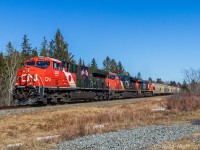 Finally was able to nab one of the repaints on the point. CN 3233 leads a 73-car potash train 594, as they head by Passekeag, destined for Saint John, New Brunswick on a beautiful Saturday afternoon. 