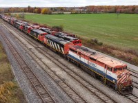 BCOL 4614 leads one of two tracks of dead locomotives at the CN Southern Yard in Welland Ontario back in October 2020.  This year CN has been purging a lot of its C40-8 fleet which includes CN C40-8M's, BCOL C40-8M's, CN C40-8's (ex CNW/UP), CN C40-8W's (ex ATSF/BNSF).  As I type this today all units are on the former Martech property in Welland being scrapped by K&K Scrap.<br><br>Recently CN 2415 has lead CN A402 and it's lack of number boards has caught many peoples attention...the running theory is it spent some time in a deadline and someone got the boards off the unit like the ones in my picture.