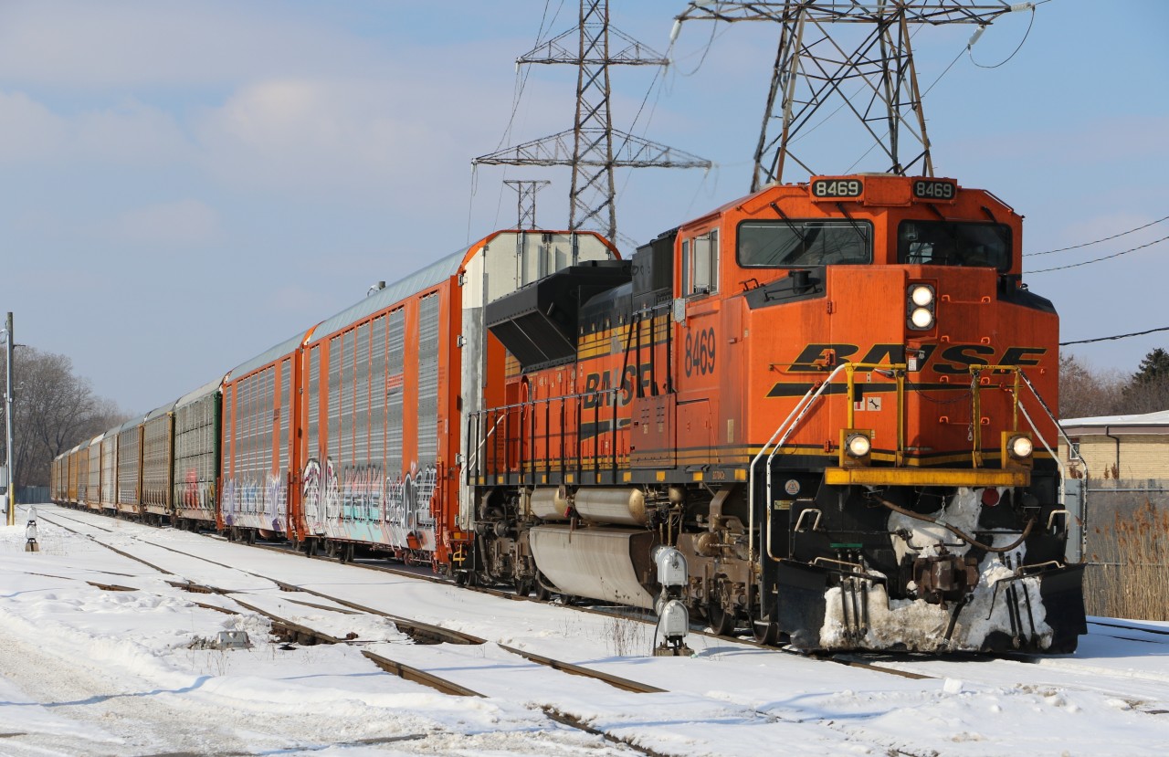 After dropping 15 autoracks in Windsor yard, CP 244 is now connected to it's train at Dougall Ave and ready to get a clearance east out of Windsor.