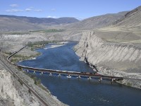 An eastbound CN crosses the Thompson on CNs Ashcroft Sub.