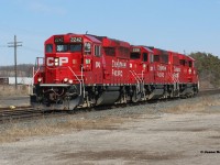 A trio of CP 2200's power T72 back to Wolverton yard light power as it rolls west through Ayr on the Galt Subdivision.