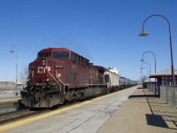 CP 9737 brings up the rear of CP 650 as it passes through the EXO Dorval Station with 98 ethanol loads for Albany. Up front is CP 8620.