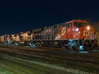 The time is 12:16am and CN 434 is seen working Brantford yard with CN 3233, CN 2165, CN 5800 and CN 1437.  It was cold and windy, but being able to photograph one of CN's two military tribute locomotives leading was worth it.