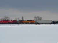 CP 9731 South leads ECAN "Winter Rail" grain train 332 through the open countryside just West of Barrie, an otherwise boring shot/miserable day better spent inside, I'm a sucker for that original H2 look...