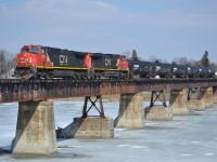 Although not the most head turning power, or trailing cars, a massive 6 car 402 crosses the Grand with warm weather coming. Spring is almost here everyone! 