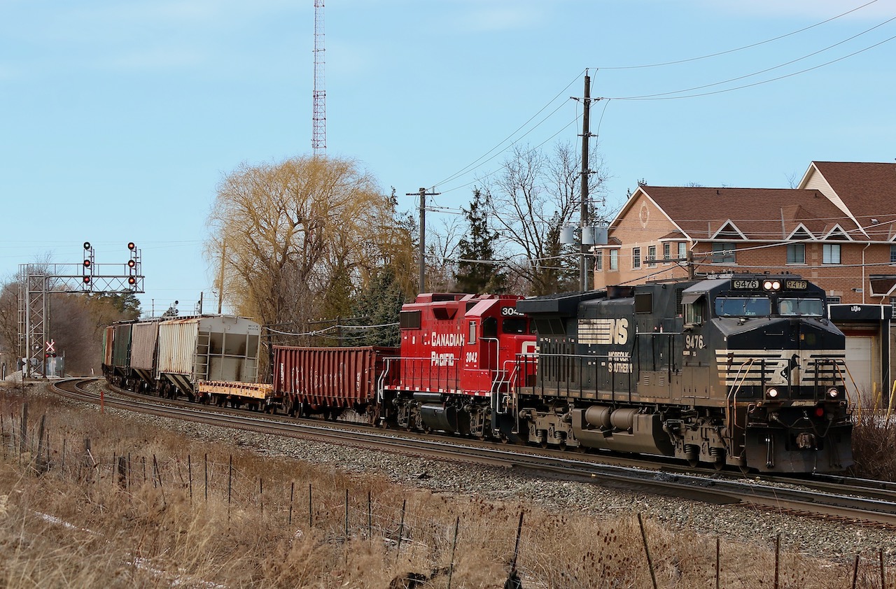 CP 244 is always a crap shoot if it will make it east of Wolverton. This day it did and was a decent size too and not bad getting a NS in the lead with a GP38 lifted along the way. Seems lately you never know what will show up on CP. Four trains in a row with foreign power. A NS, UP and BNSF. Now if we could only get a little variety in the kind of motive power, LOL. I think those days unfortunately are gone, but never the less, pretty decent variety.