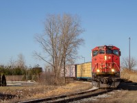 Cn 439 rolls down a Curve on the Cn Chrysler spur on the Approach to Cn little  yard