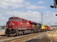 CP 141 with a good lashup today finally leaving Windsor after having problems with VACIS, backing up their whole train and running the train through the machine. 