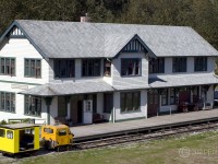 This is the Mac Norris Station at the West Coast Railway Heritage Park in Squamish. It was designed to be built for the Pacific Great Eastern Rlwy in 1915 but the railroad went bankrupt so construction was cancelled ... until 1999/2000, 85 years later. The station houses a tea room and is a popular location for weddings and other festivities.