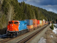 CN finally sent its GTW heritage unit through my neck of the woods at a decent time and in the lead position. Seen here in this photo at Mile 34.3 of CN's Albreda Sub, leading train Q19991 21 westward towards Prince Rupert.