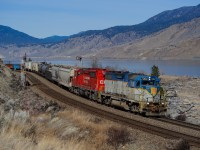 DH GP38-2 7304 has been assigned to Kamloops, BC during the last few weeks. I happened to be in town and noticed it broke free from the yard job and watched it head west towards Ashcroft, BC on train V52-11, the Ashcroft Wayfrieght, in the early AM. Knowing it would be back east in decent light, I set up between Munro and Cherry Creek on the Thompson Sub at Mile 15.9.