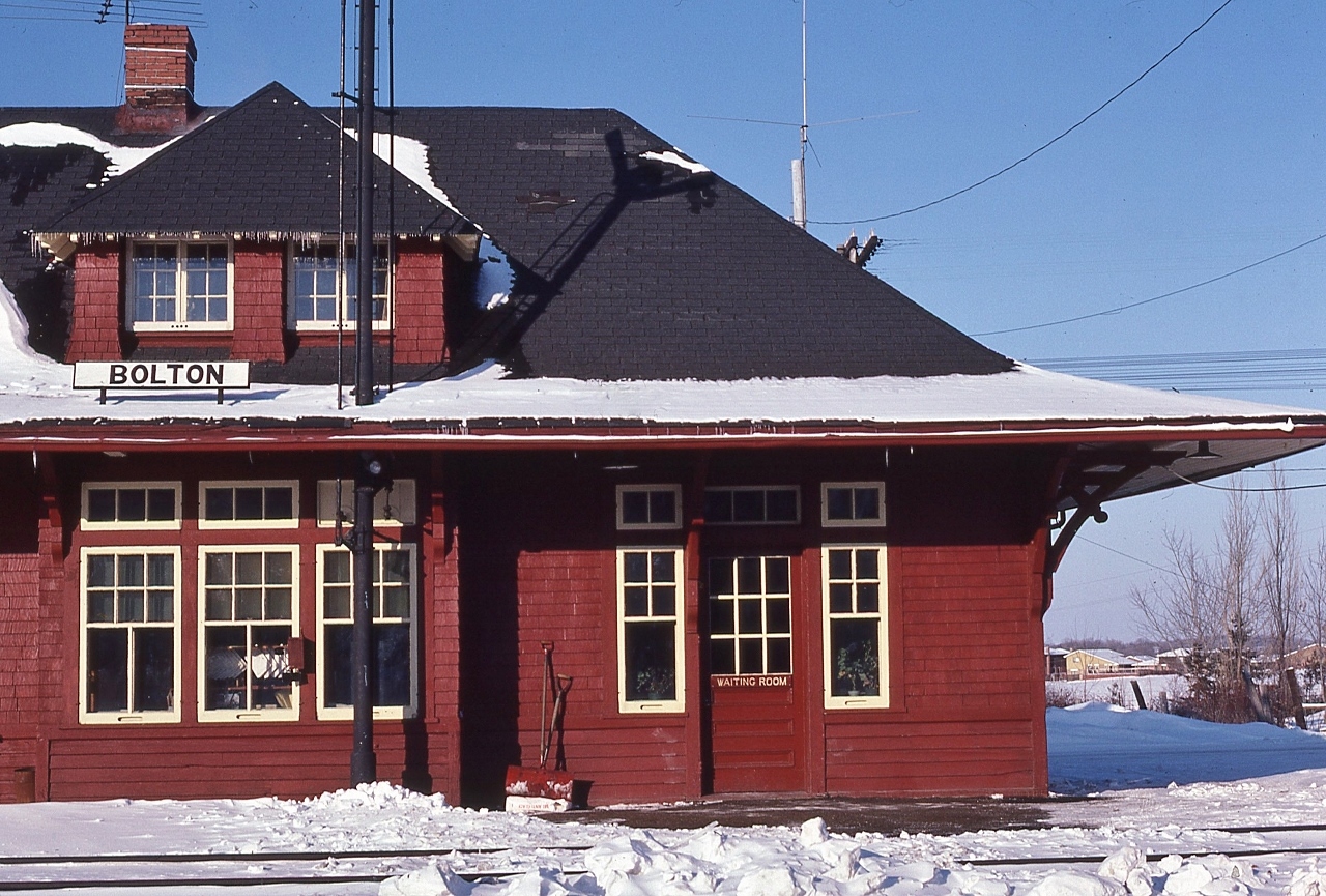 Seen through the main windows, the prepared train orders are awaiting delivery,  
 

  The unlocked Waiting Room door is very inviting on a cold winter day....


  On a quiet New Year's Day afternoon, at the Operator's home, CP Rail Bolton, January 1, 1981 Kodachrome by S.Danko


   More Bolton


    train #11     


    country station