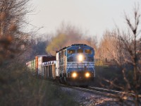 A pair of CMQ barns leading CP GPS-18 ballast train, has manifest up front. 
2021.04.17 at Mile 15.3 Mactier Sub