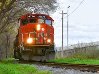 CN L596 switches the O-I glass plant with a pair of geeps. This switcher doesn’t go by very often as I have been trying to catch it here for a long time.