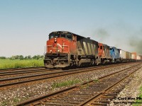 Sounding just as awesome as it looked CN 145 approaches the Nith Road crossing at Paris West with 2113, 5040 and CR 6013 as it heads west towards London on the Dundas Subdivision.
