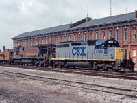 When CSX rationalized its operations in Ontario in the late 1980s, it moved trains west of St. Thomas to the CN-CP owned CASO sub (January 1987) and shut down the Talbot yard and engine servicing in St. Thomas. Traffic was down to one train per day each way circa 1985 and 3 days/week east of St. Thomas (Monday/Wednesday/Friday) circa 1990. You will note in this photo only shows engines 8356 (a former Clinchfield/Seaboard System SD40) and 7069 (a former L&N/Seaboard System C30-7) and a caboose; the Buffalo cars have been left at Fargo (along with cars set off for CSX points on the Sarnia sub) because CN would only allow CSX to use side tracks in St. Thomas in case of emergency.
In 1993, CSX re-configured its operations to run trains 323/322 Sarnia-Detroit via Fargo and 320/321 Chatham- Buffalo. According to Mr. Mercer, it was a 12-14 hour trip to Buffalo. This eliminated the lift/setoff at Fargo and the CSX local dragging cars from Fargo back to Chatham.
