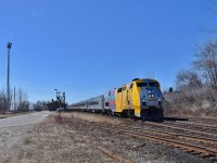 <br>
<br>
   VIA #40, with Budd built coaches,  rolls by the GTR built Port Hope station
<br>
<br>
   In normal times, a busy place for Toronto commuters with daily stops by VIA trains 651, Saturday 655, 54, 48 and Sunday 648
   <br>
<br>
   Currently served by trains 45 and 55.
<br>
<br>
   March 26, 2018 digital by S.Danko 
<br>
<br>
   Interesting: CN had slated the station for demolition, the town council called upon various interests including the Ontario Heritage Foundation, and in the mid 1980's the station was restored to the original 1881 appearance  
<br>
<br>
    Interesting: the Cameco spur in the foreground see regular use
<br>
<br>
 <a href="http://www.railpictures.ca/?attachment_id=  11617">   in the weeds     </a>
<br>
<br>
 <a href="http://www.railpictures.ca/?attachment_id=  11619">   rider platform needed     </a>
<br>
<br>