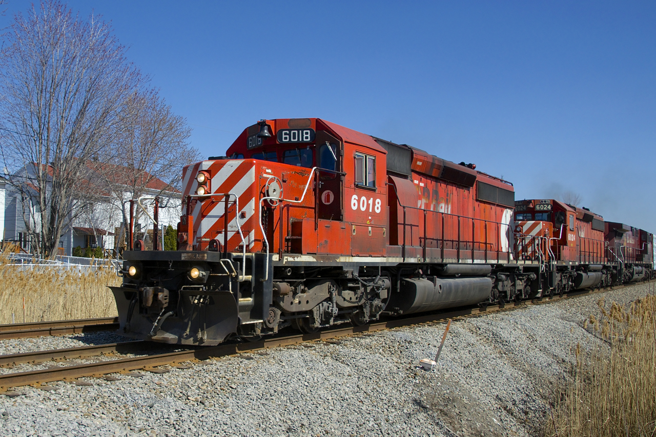 Two SD40-2's are up front as CP 251 heads north with CP 6018, CP 6024 & CP 9709 for power.