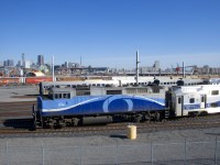 AMT 1346 pushes a consist from the Mascouche line towards the Maintenance Centre, where it will lay over until the afternoon rush hour. In the past consists like this would have layed over closer to Central Station on the St-Hyacinthe Sub, but construction on the REM light rail project has made that no longer possible. In the background are stored MR-90 cars. 
