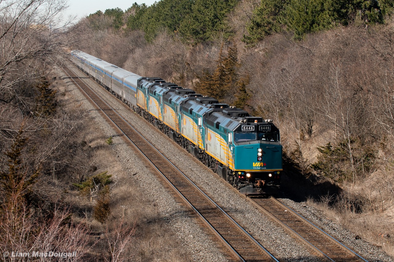 VIA 6446 is seen here leading 4 other F40s and 10 assorted budd cars on an equipment move (numbered as VIA #7) destined for either Winnipeg or Vancouver. They are seen here proceeding east through mile 21 of the CN York Sub pretty much matching the exact route and timing of The Canadian (remember that thing??). I believe this is the first time a VIA has traversed the York since they were forced to cancel the Canadian at the beginning of the COVID-19 pandemic, as all the other equipment moves VIA ran in 2020 used the Bala from its starting point instead of Doncaster. I was told that the reason they took the more sophisticated route today was due to ongoing bridge work on the Bala in the Don Valley.